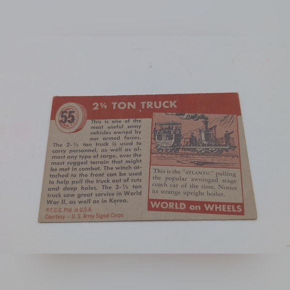 1954 Topps Car Card Set 3 Military Vehicles Land Rover, 2-1/2 Ton M 24 Tank - Picture 8 of 8